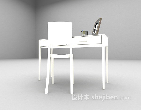 免费白色木质书桌3d模型下载