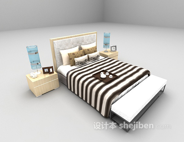 现代风格灰色双人床3d模型下载