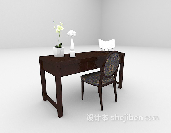 欧式风格黑色木质书桌3d模型下载
