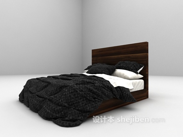 免费现代风格双人床3d模型下载