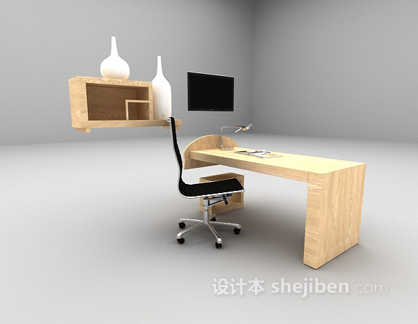 现代风格木质书桌推荐3d模型下载