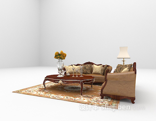 免费欧式皮质沙发3d模型下载