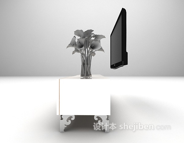 设计本白色欧式电视柜3d模型下载