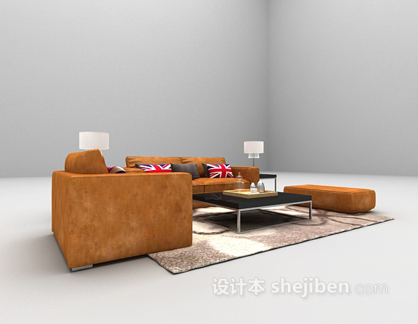 棕色矮沙发组合3d模型下载