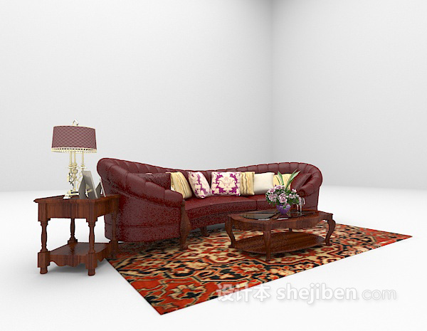 现代风格红色皮质沙发3d模型下载