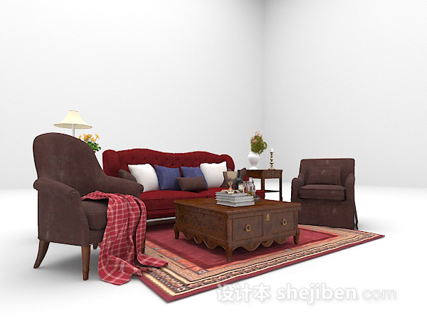 欧式风格欧式深色沙发3d模型下载