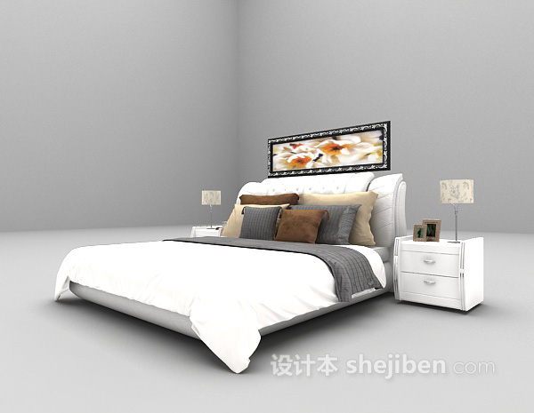 免费现代白色床3d模型下载