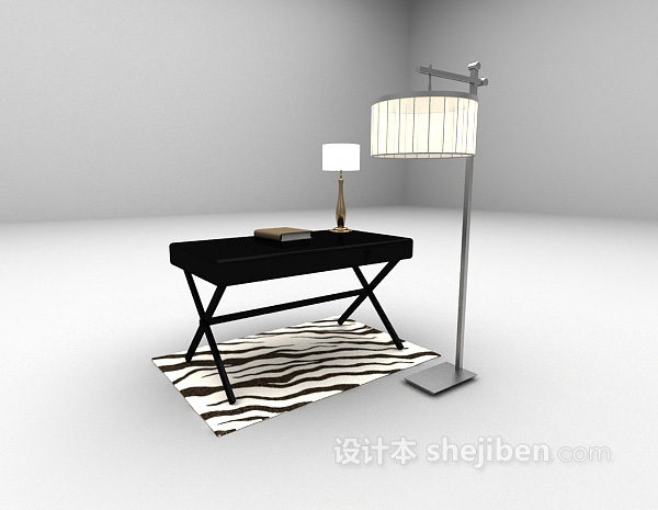 现代风格黑色现代书桌3d模型下载