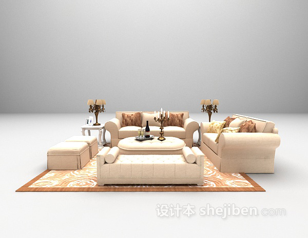 现代米色沙发组合3d模型下载