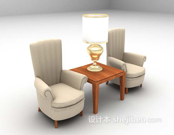 设计本现代布艺桌椅组合3d模型下载