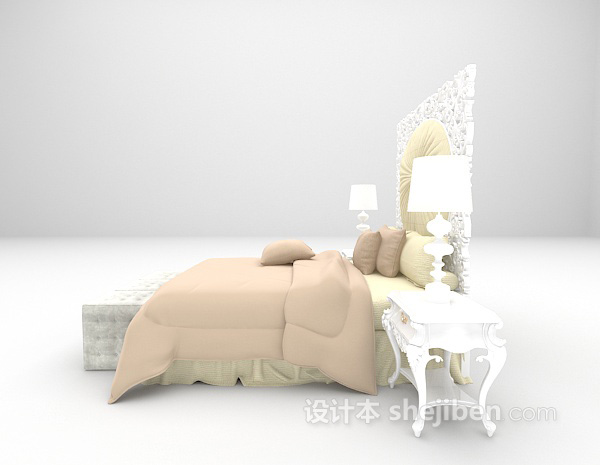 设计本温馨双人床3d模型下载