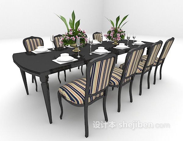 欧式风格欧式长形餐桌3d模型下载