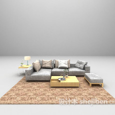 灰色现代沙发3d模型下载