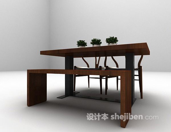 免费木质桌椅组合3d模型下载