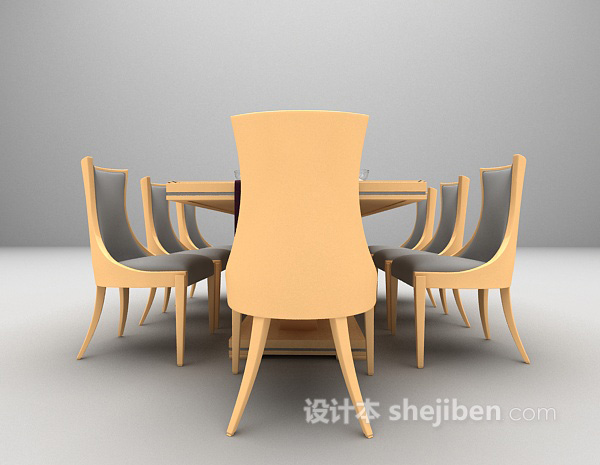 欧式木质桌椅组合推荐3d模型下载