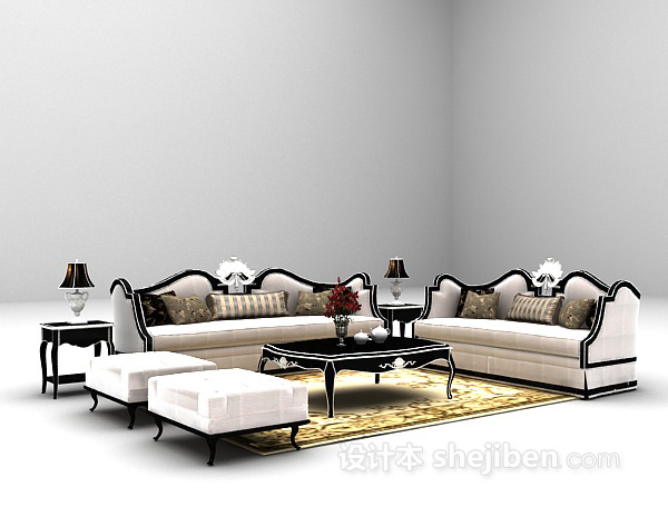 免费欧式白色沙发3d模型下载