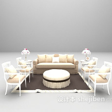 欧式浅色沙发椅组合3d模型下载