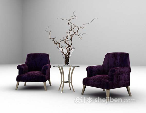 免费紫色布艺桌椅组合大全3d模型下载