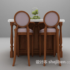 白色欧式桌椅组合3d模型下载