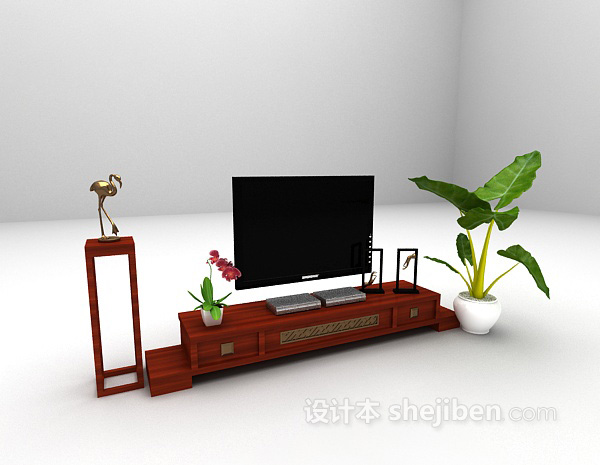 免费中式木质电视柜3d模型下载