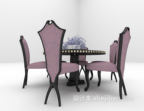 欧式风格紫色桌椅3d模型下载