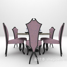 紫色桌椅3d模型下载