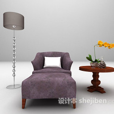 紫色布艺沙发3d模型下载