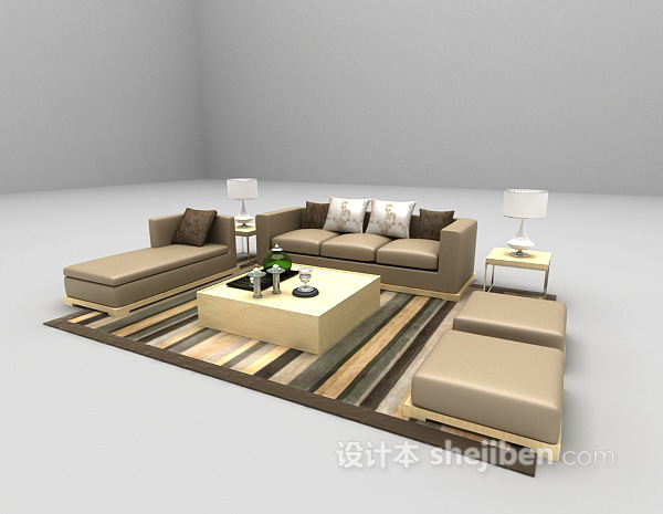 设计本现代皮质沙发3d模型下载