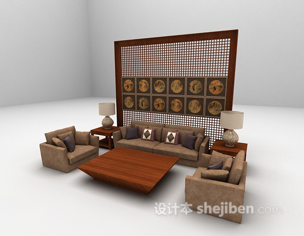 设计本木质组合沙发3d模型下载