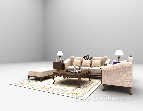 免费欧式浅色组合沙发3d模型下载