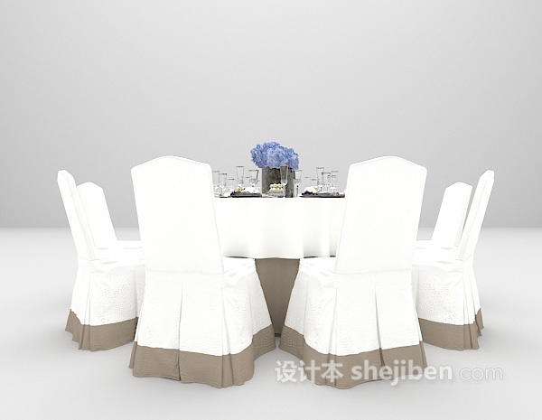 白色欧式桌椅3d模型下载