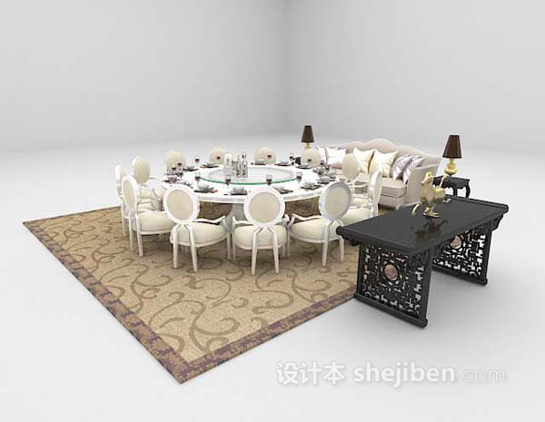 免费餐桌沙发组合3d模型下载