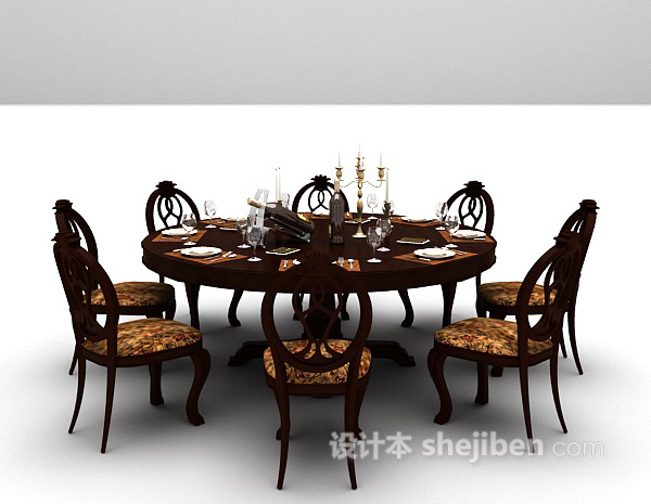 欧式风格木质餐桌max3d模型下载