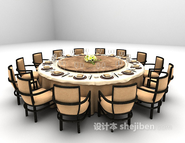 免费圆形餐桌3d模型下载