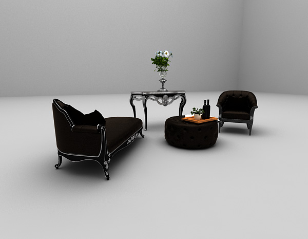 欧式风格黑色组合沙发3d模型下载