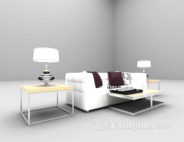 现代风格白色双人沙发3d模型下载