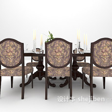 欧式棕色木质餐桌3d模型下载
