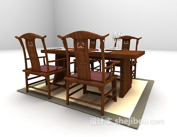 免费中式木质餐桌3d模型下载