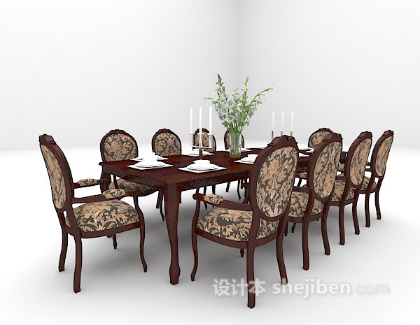 欧式风格棕色餐桌欣赏3d模型下载