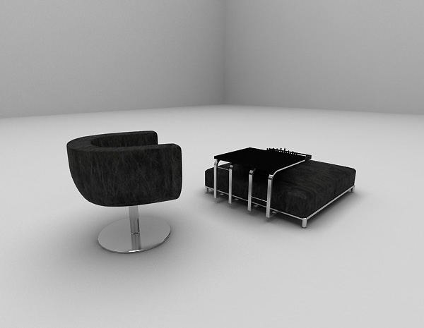 欧式风格黑色单人沙发组合3d模型下载