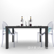 欧式黑色餐桌3d模型下载