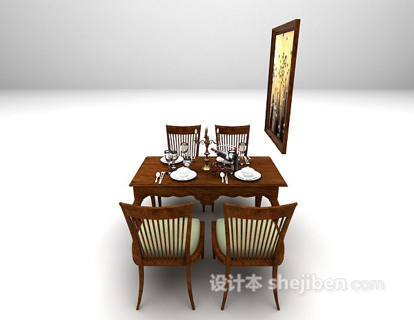 设计本现代家庭餐桌3d模型下载