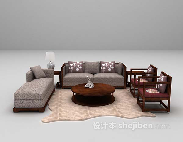 设计本木质多人沙发3d模型下载