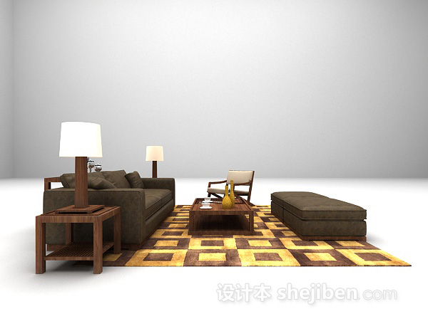 设计本中式风格组合沙发3d模型下载