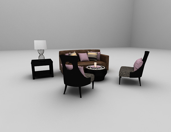 欧式风格皮质组合沙发3d模型下载