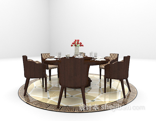 免费欧式棕色餐桌组合大全3d模型下载