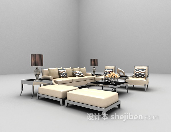 免费现代灰色沙发组合3d模型下载