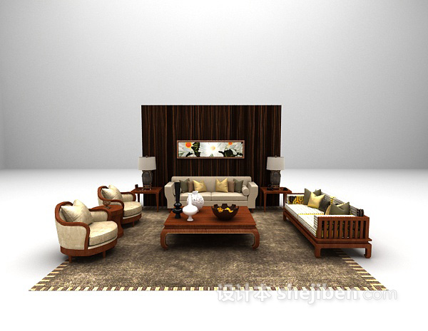 木质欧式沙发3d模型下载