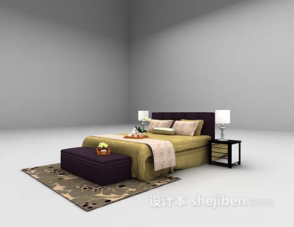 免费欧式金色床3d模型下载