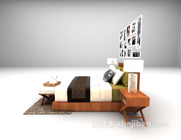 设计本实木双人床3d模型下载